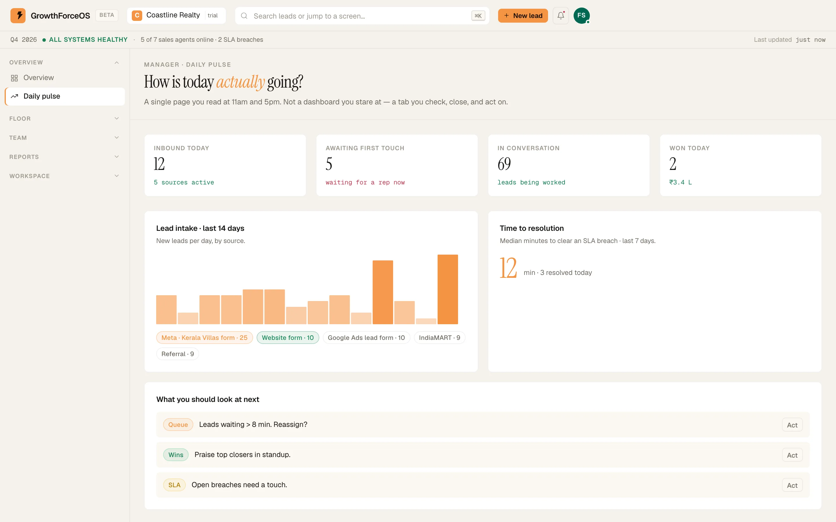 The Daily pulse page for managers.